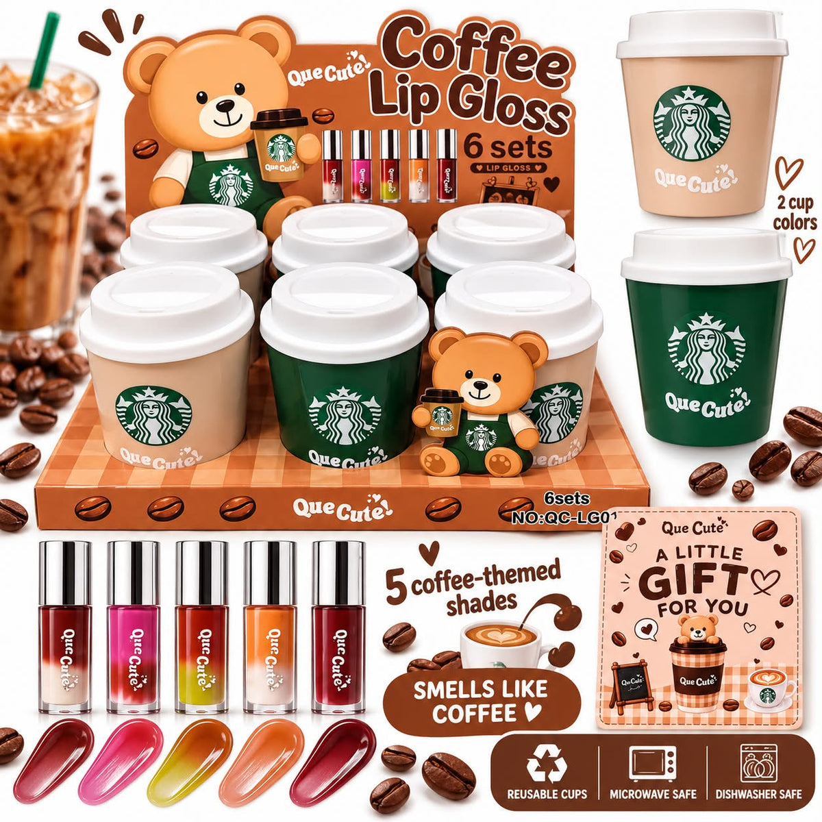 Coffee Lip Gloss (6 Sets) 🧸