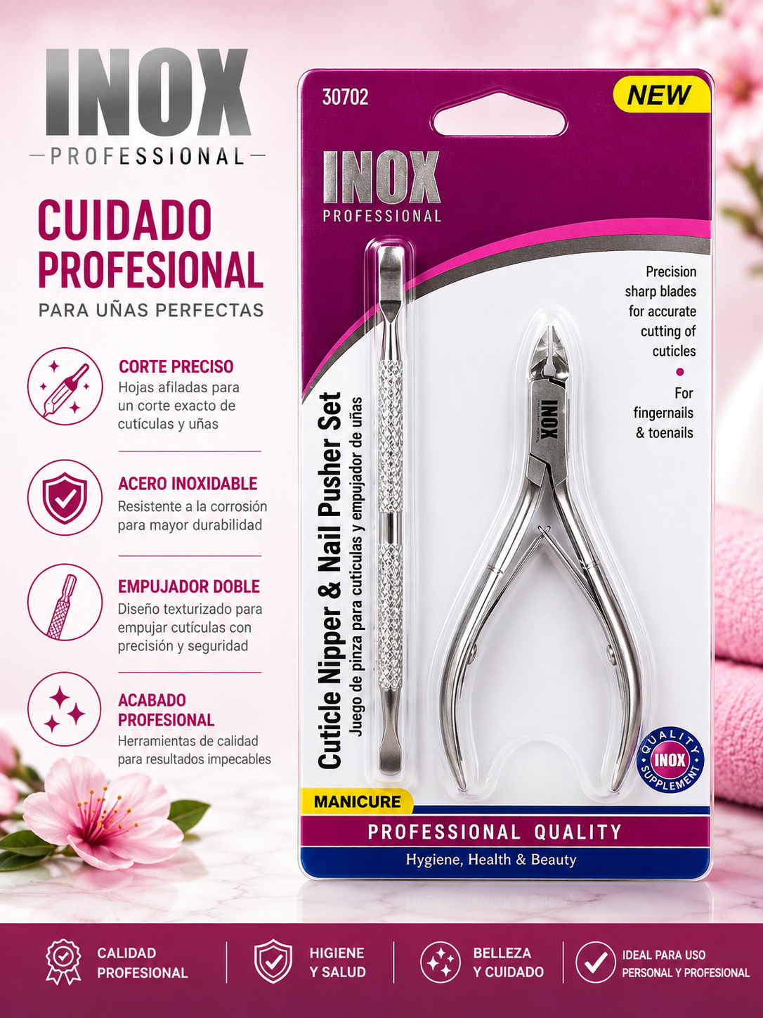 INOX- CUTICLE NIPPER & NAIL PUSHER SET (1pc)