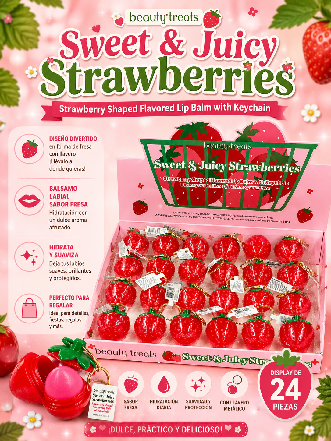 BT- Sweet & Juice Strawberries Lip Balm Display (24pcs)