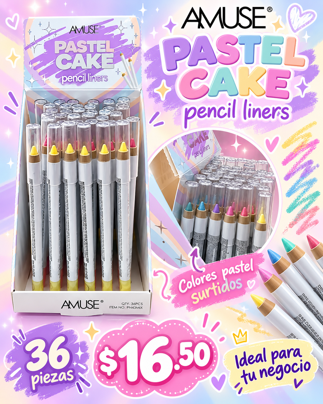Amuse- Pastel Cake Pencil Liners Display 36pcs (1 display)