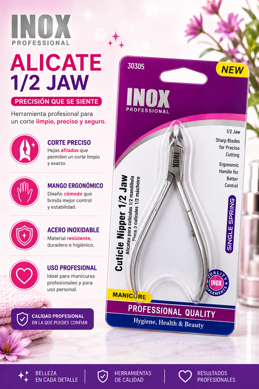 INOX- CUTICLE NIPPER 1/2 JAW SILVER (1pc)