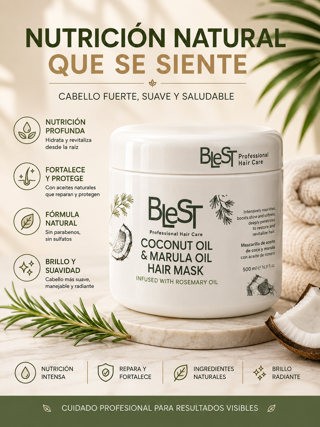 Blest- Coconut Oil & Marula Oil Hair Mask 500ML (1pc)