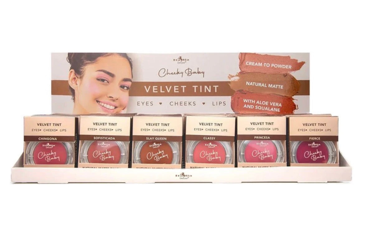 Velvet Tint Cream to Powder – Multiuse (Eyes, Cheeks & Lips) 36pcs with 6 different colors.