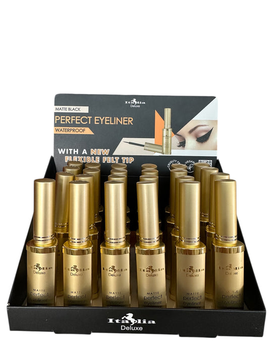 Italia Deluxe Perfect Eyeliner Waterproof – Matte Black Display 24 PCS