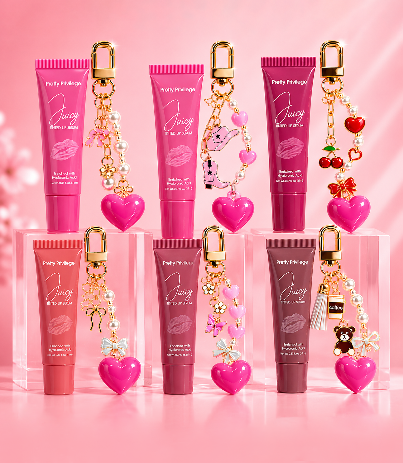 PP-Juicy Tinted Lip Serum with Charms 💕 Display 12pcs mix