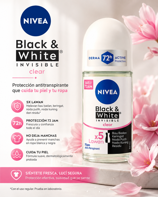 Nivea- Roll On Black & White Invisible Clear 50ML (1pc)
