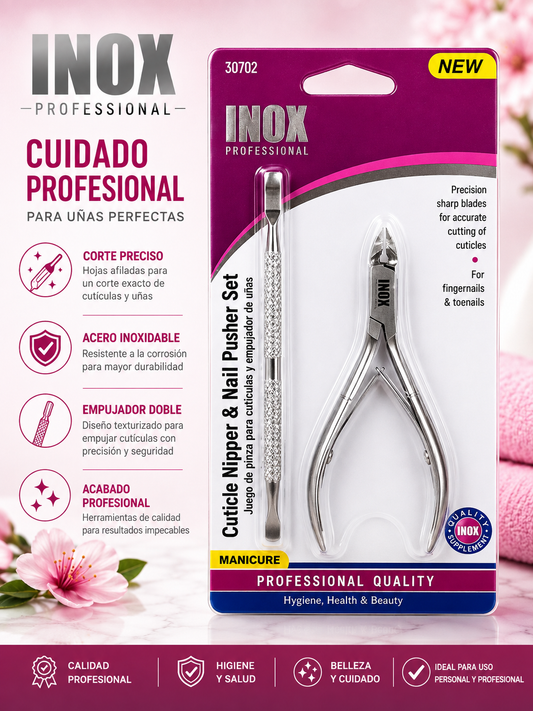 INOX- CUTICLE NIPPER & NAIL PUSHER SET (1pc)