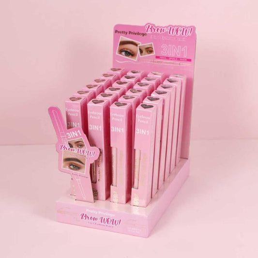 PP-EYEBROW PENCIL 3IN1 RAZOR-BRUSH-PENCIL 24PCs