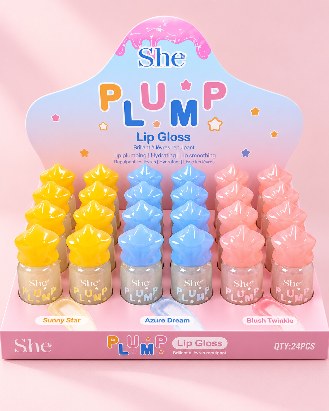 SHE- Plump Lip Gloss Display 24pcs (1 Display)