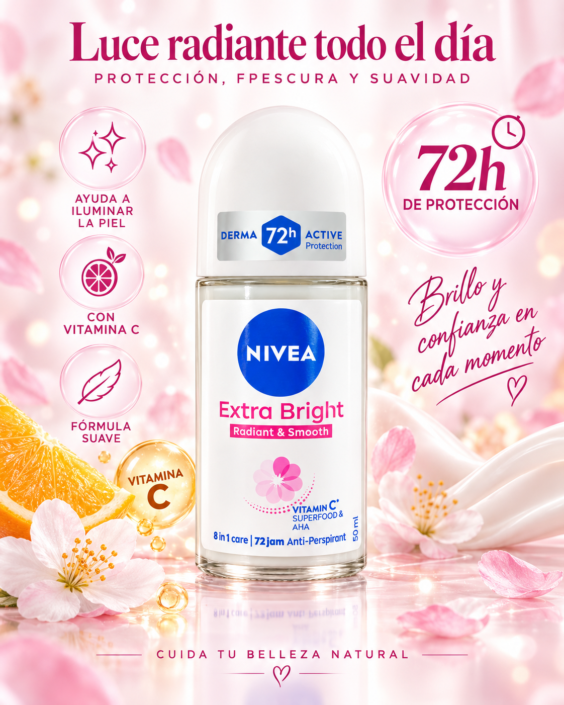 Nivea- Roll On Extra Bright Radiant & Smooth (1pc)