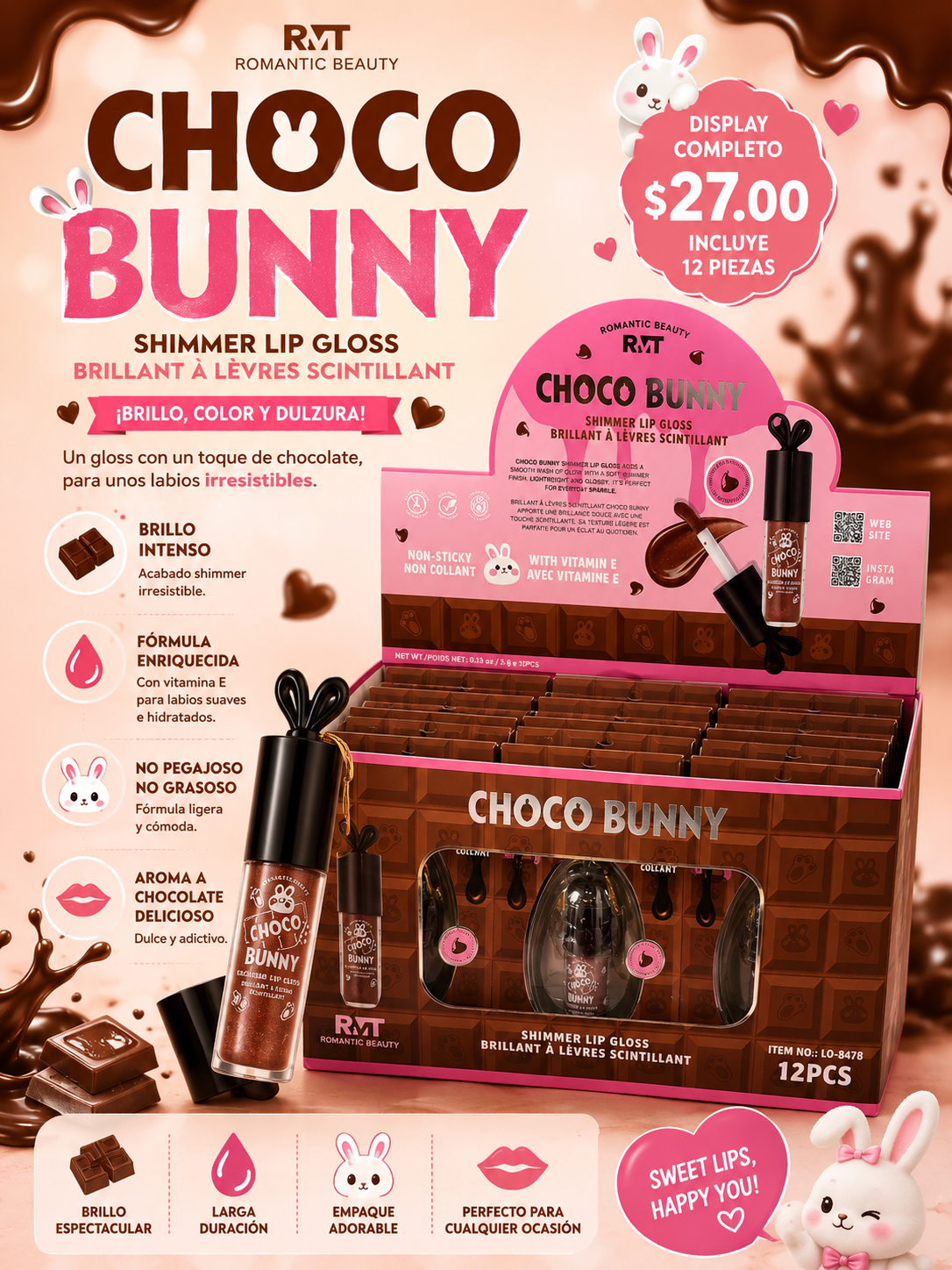 RMT- CHOCO BUNNY SHIMMER LIP GLOSS DISPLAY (12pcs)