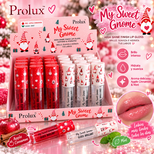 Prolux- My Sweet Gnome High Shine Finish Lip Gloss Softens & Hydrates Display 24pcs                (1 Display)