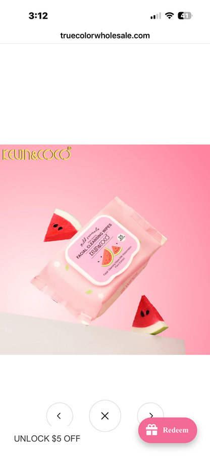 Kevin & Coco Facial Cleansing Wipes (Display 12pcs) Watermelon 🍉