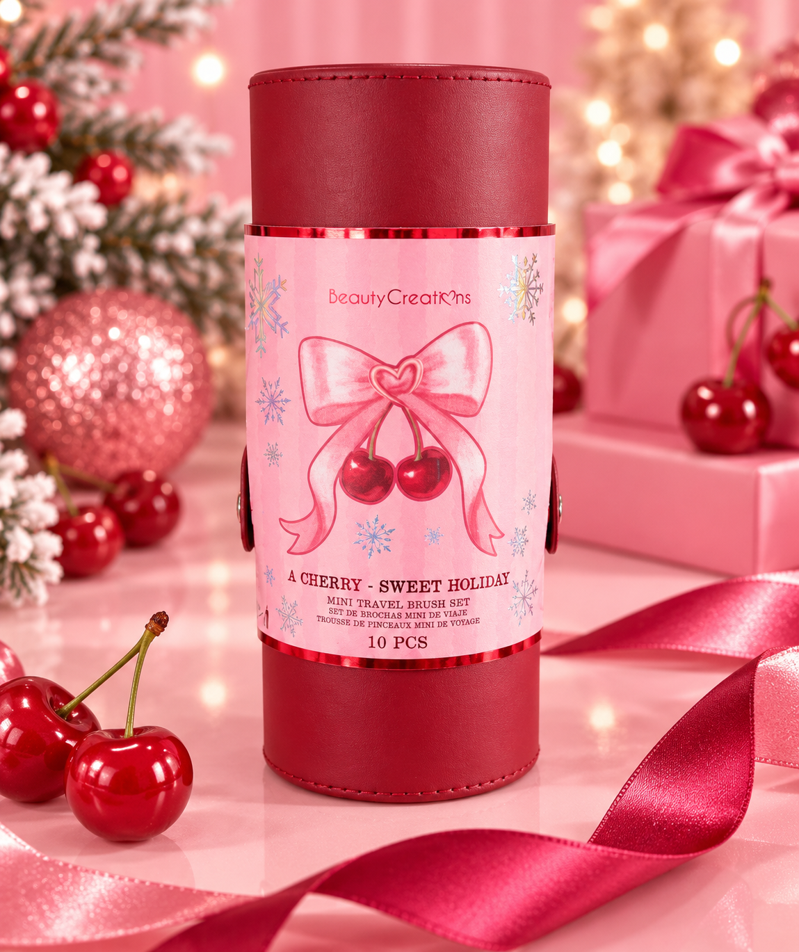 Beauty Creations – A Cherry Sweet Holiday 🍒🎀 | Set de 10 Brochas de Maquillaje con Estuche
