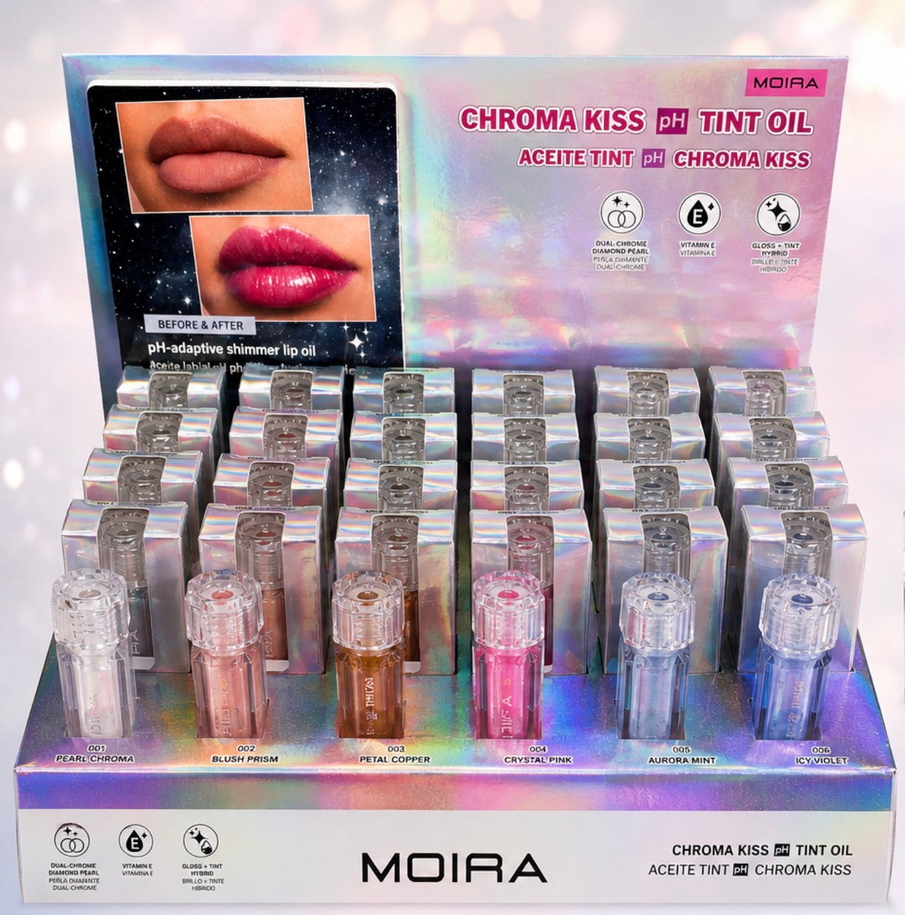 Moira- Chroma Kiss PH Tint Oil Display with 24pcs + 6 testers